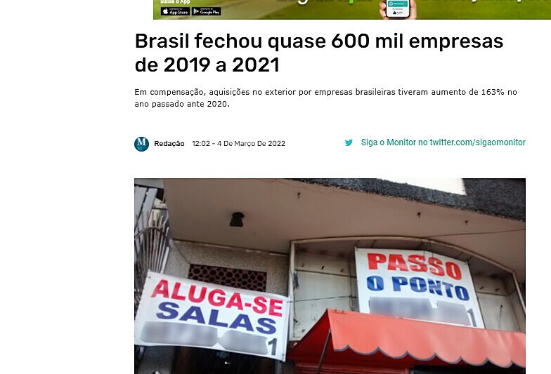 Brasil fechou quase 600 mil empresas de 2019 a 2021